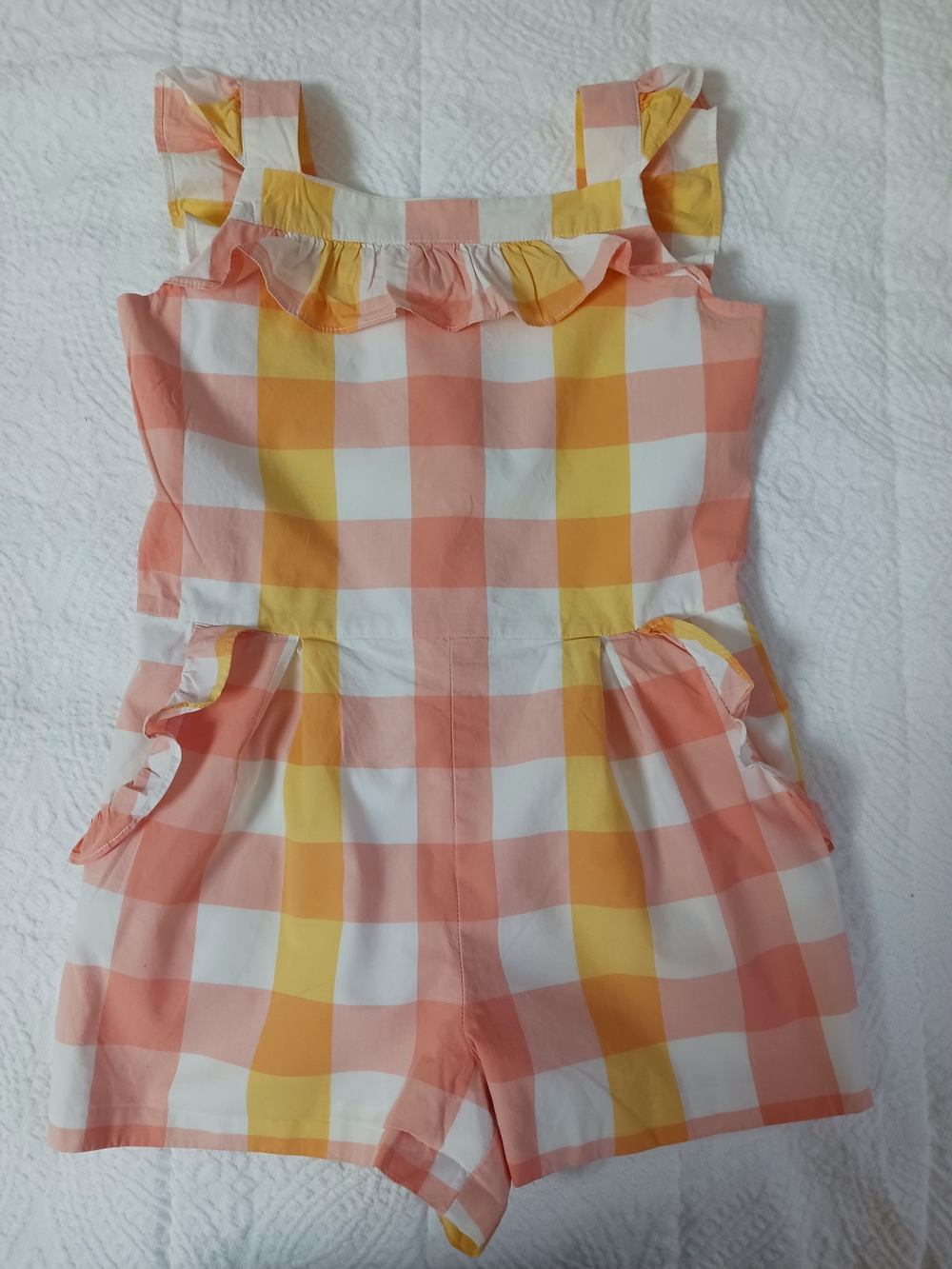 Janie and Jack Yellow Peach White Gingham Romper